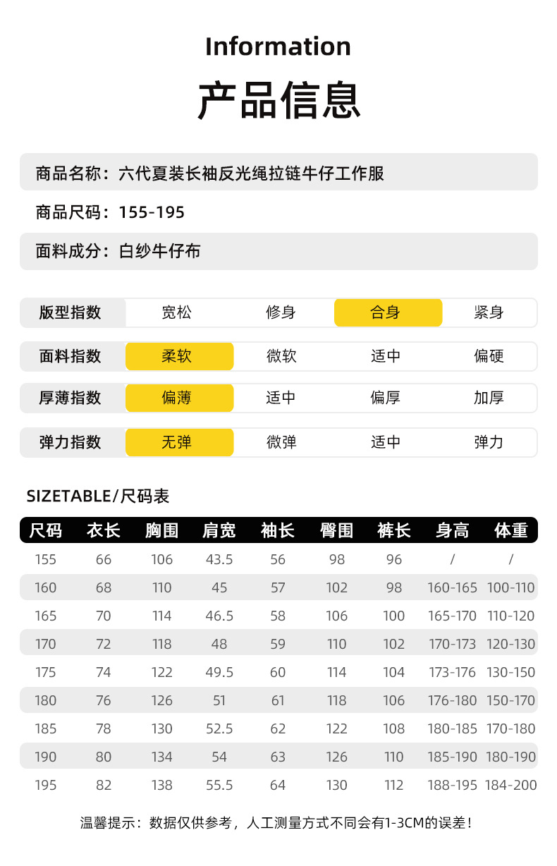 NZ024A 夏季薄款長袖反光繩拉鏈牛仔工作服定制套裝男電焊工機(jī)修勞保服(圖11)