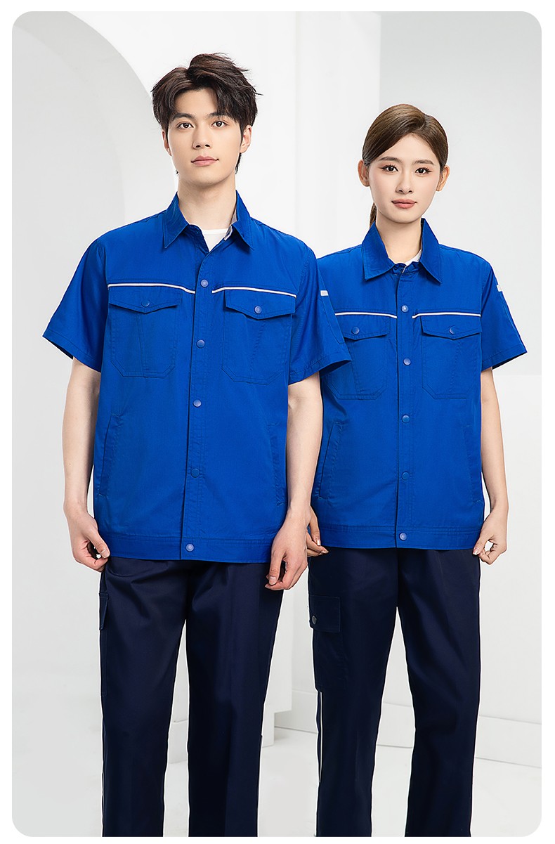 DM241D 海源夏季純色工作服套裝定制薄款反光條紐扣外套耐磨耐臟勞保服(圖13)