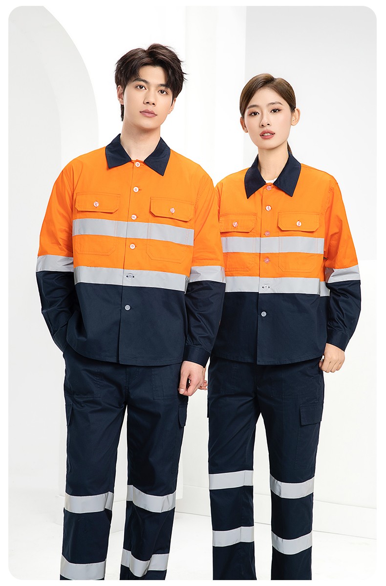 WQ2119X 夏季薄款反光條工作服印LOGO透氣車間廠服拉鏈款立領工裝外貿(mào)(圖12)