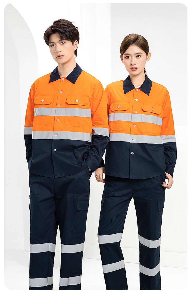 WQ2119X 夏季薄款反光條工作服印LOGO透氣車間廠服拉鏈款立領工裝外貿(mào)(圖13)