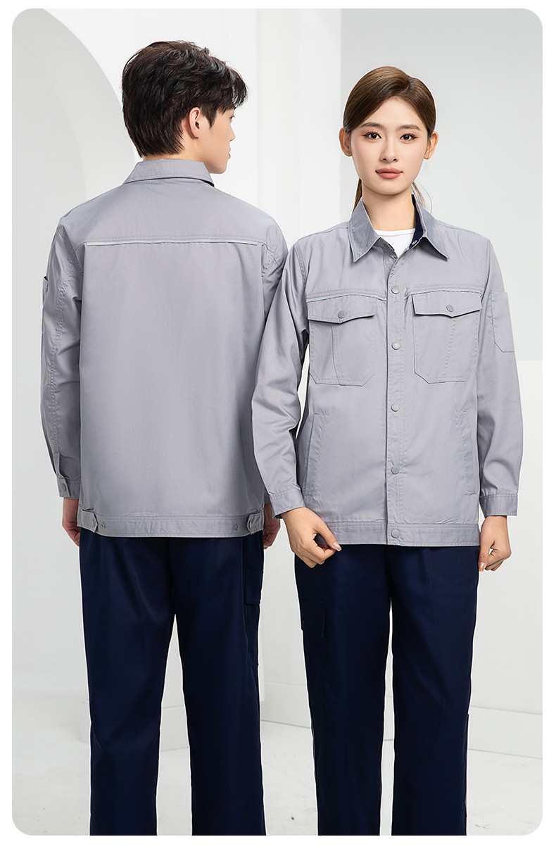 DM241X 海源夏季長袖薄款工作服套裝反光條紐扣套裝耐磨機修勞保工裝定制(圖22)