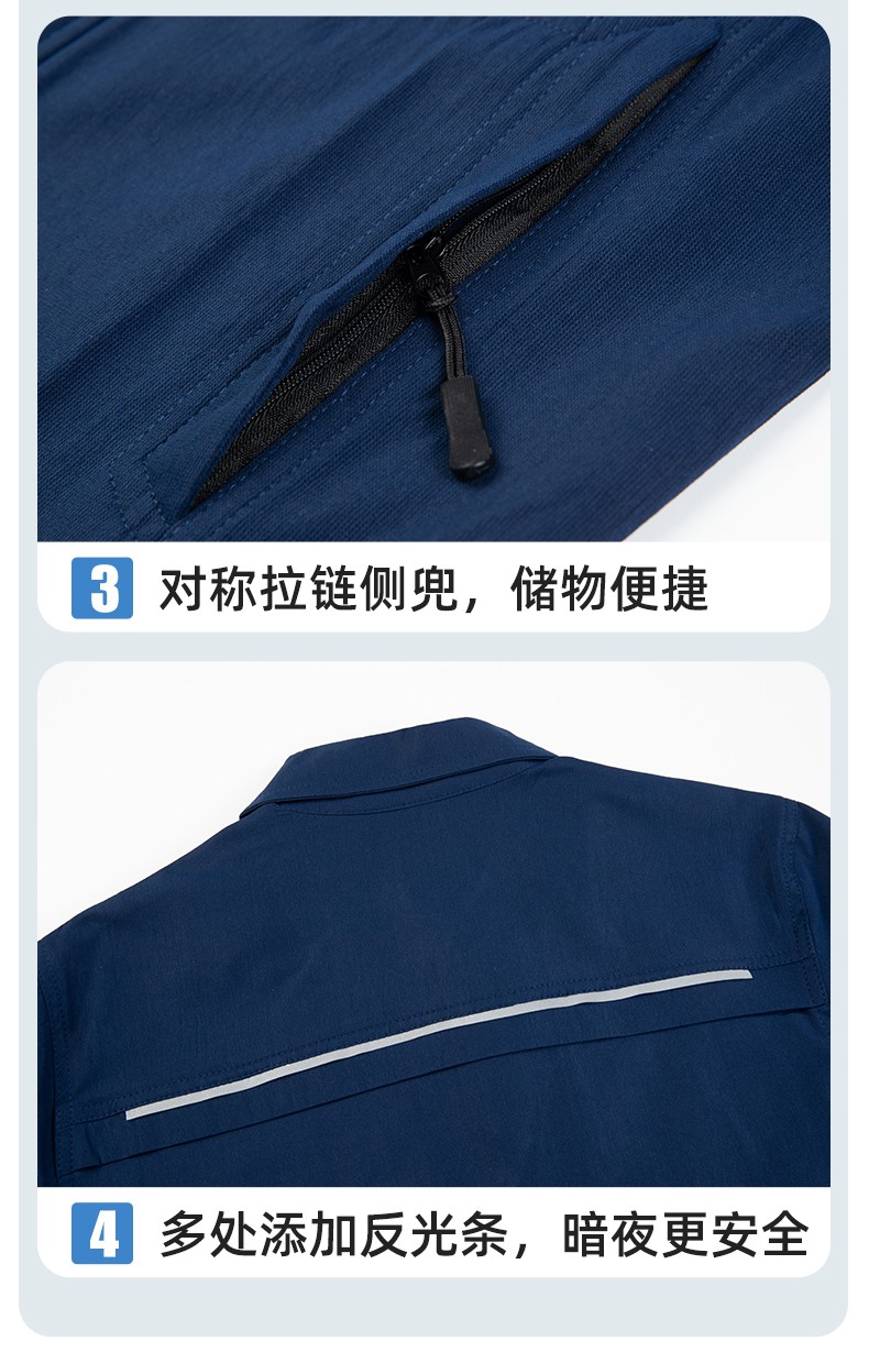 DM242D 夏季短袖工作服薄款反光條純色外套印字工廠廠服汽修工地勞保服(圖7)