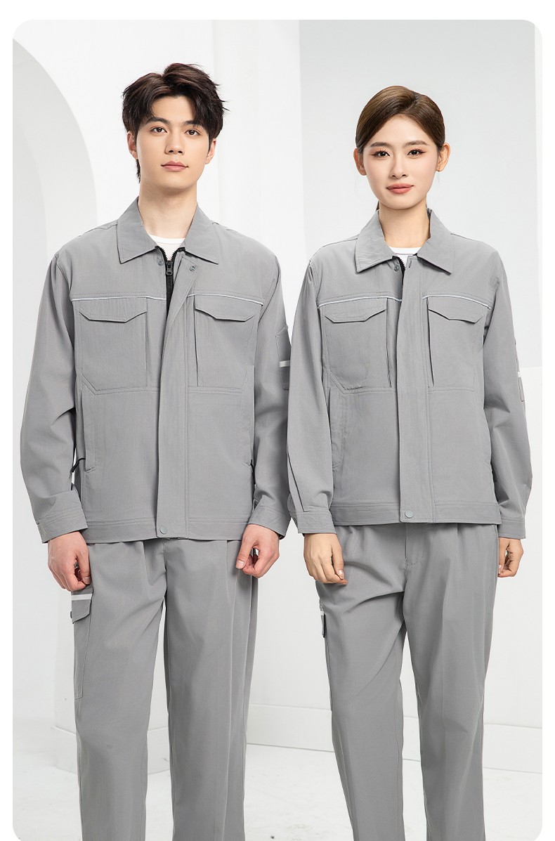 DM242D 夏季短袖工作服薄款反光條純色外套印字工廠廠服汽修工地勞保服(圖19)