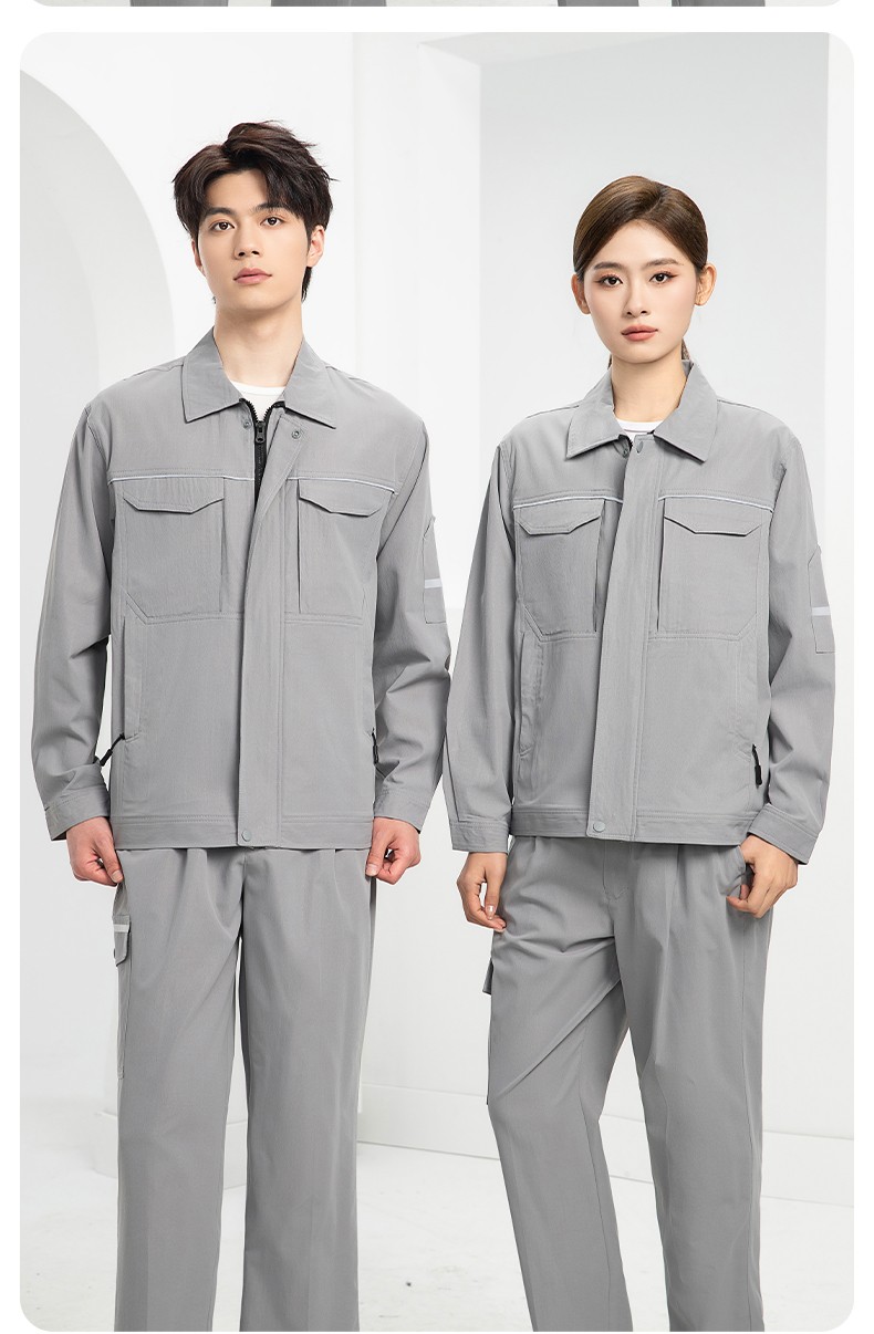 DM242D 夏季短袖工作服薄款反光條純色外套印字工廠廠服汽修工地勞保服(圖20)