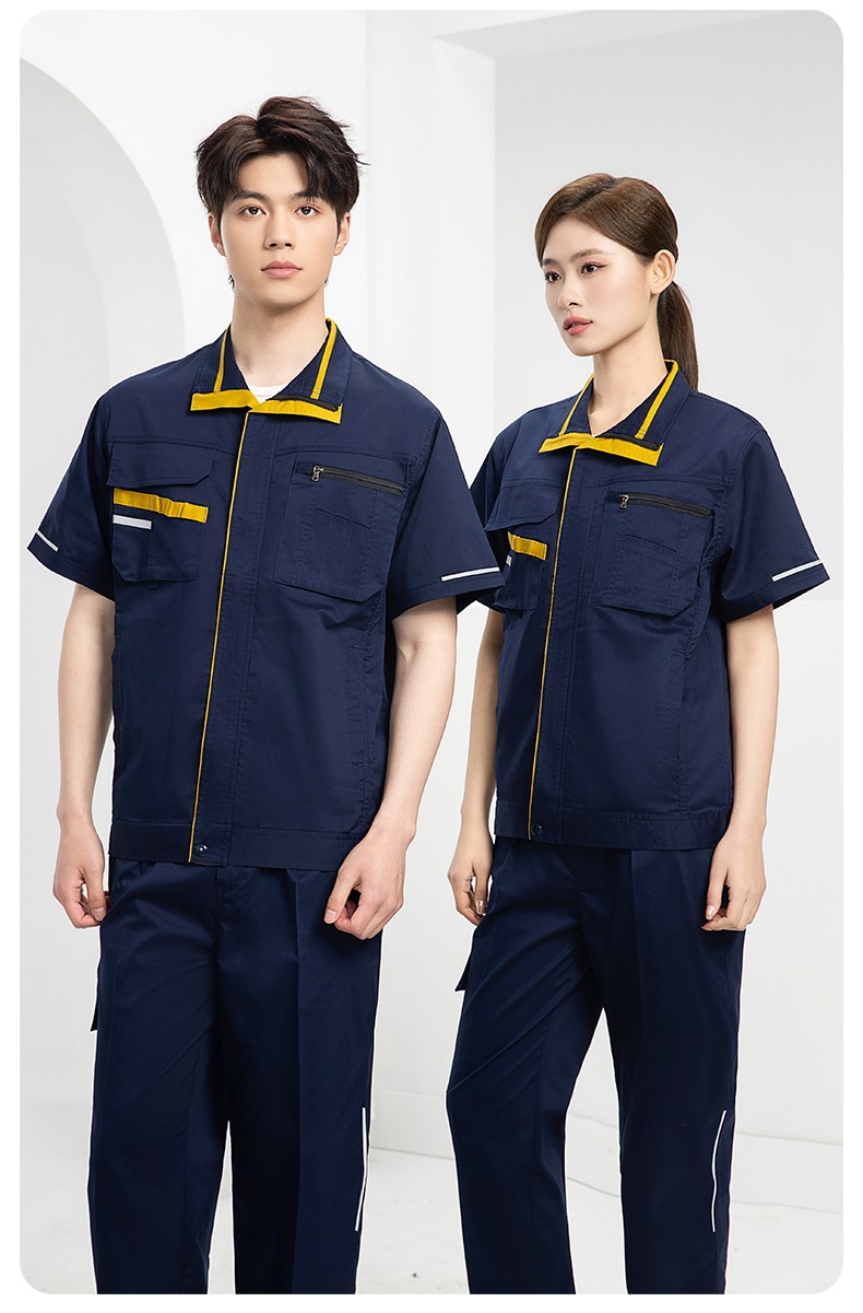 DM2316D 夏季工作服男短袖薄款套裝耐磨透氣勞保服上衣汽修服工廠(chǎng)工裝定制(圖12)
