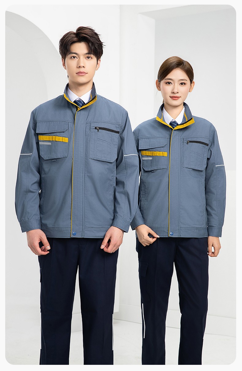 DM2316 海源春秋工作服男長袖套裝印字LOGO反光條工裝車間工人夾克勞保服(圖14)