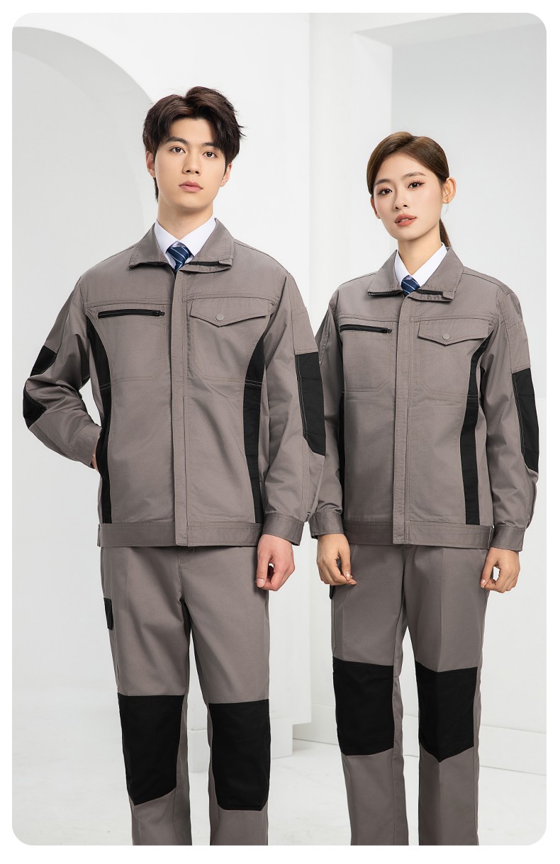 DM2312 海源春秋拼色工作服男印字LOGO加固耐磨勞保服工廠車間工裝機(jī)修服(圖16)