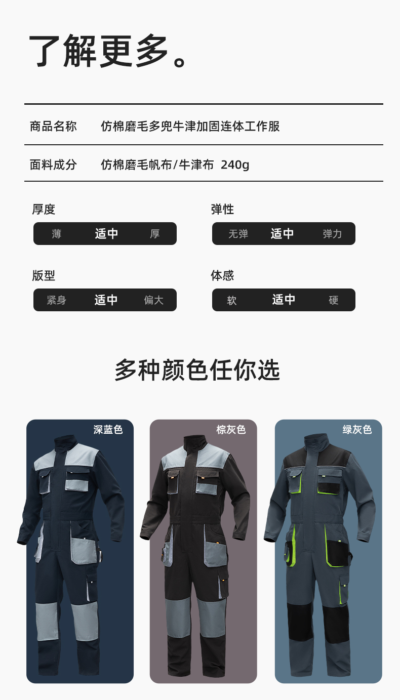 WF289 海源春秋連體工作服男印字多兜牛津加固耐磨勞保服工廠車間廠服(圖10)