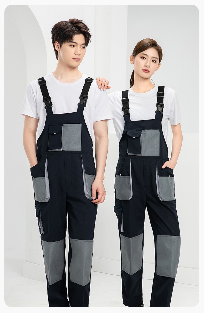 WF290 海源春秋背帶工裝男多兜牛津加固耐磨印LOGO機(jī)修連體廠服勞保服(圖13)