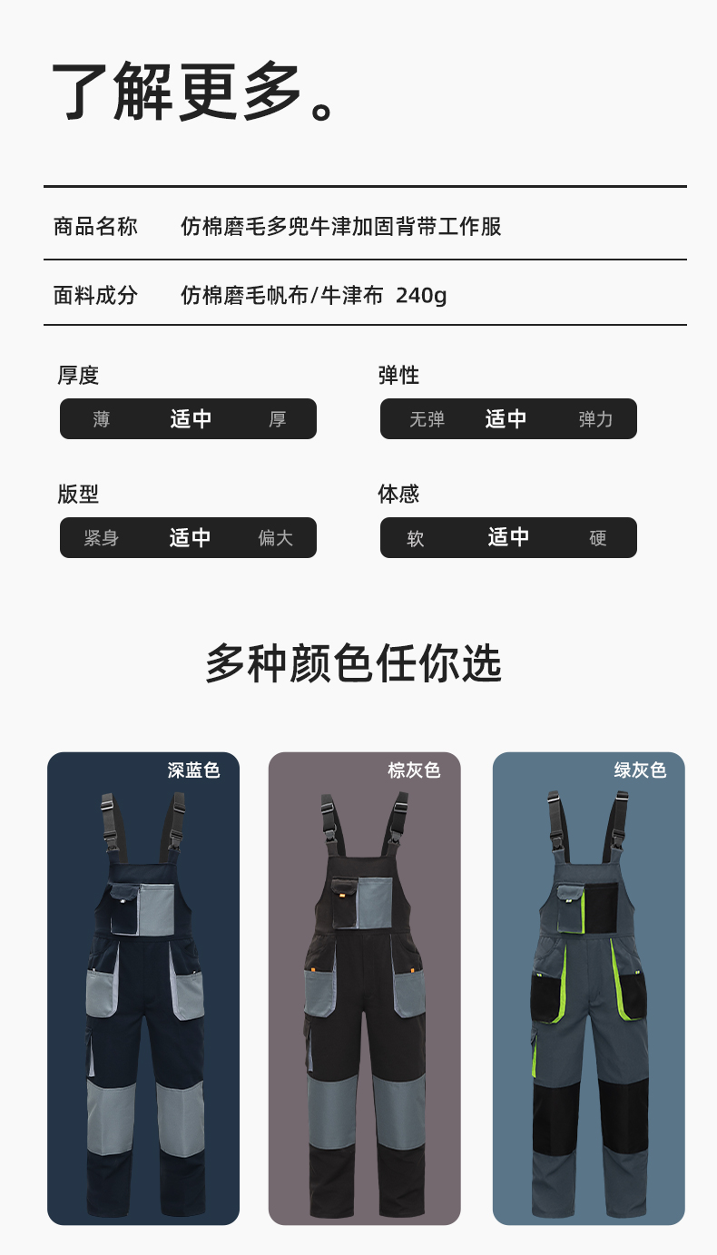 WF290 海源春秋背帶工裝男多兜牛津加固耐磨印LOGO機(jī)修連體廠服勞保服(圖10)