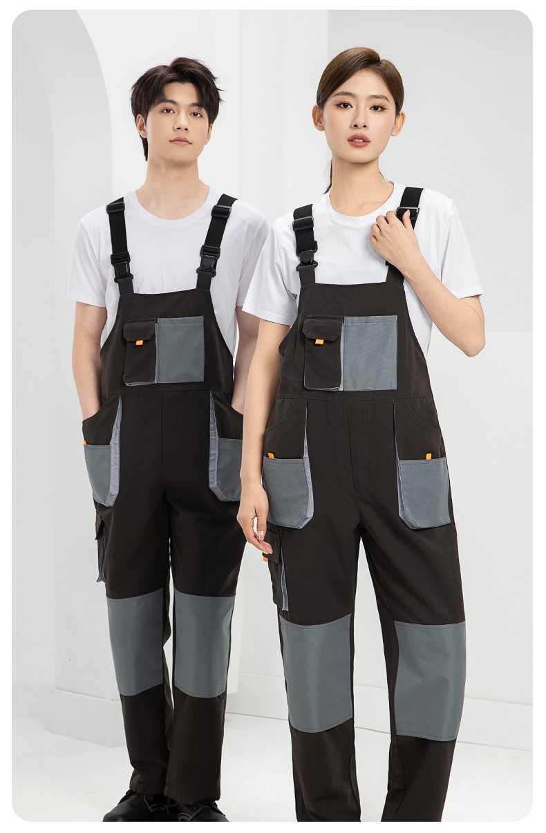 WF290 海源春秋背帶工裝男多兜牛津加固耐磨印LOGO機(jī)修連體廠服勞保服(圖15)