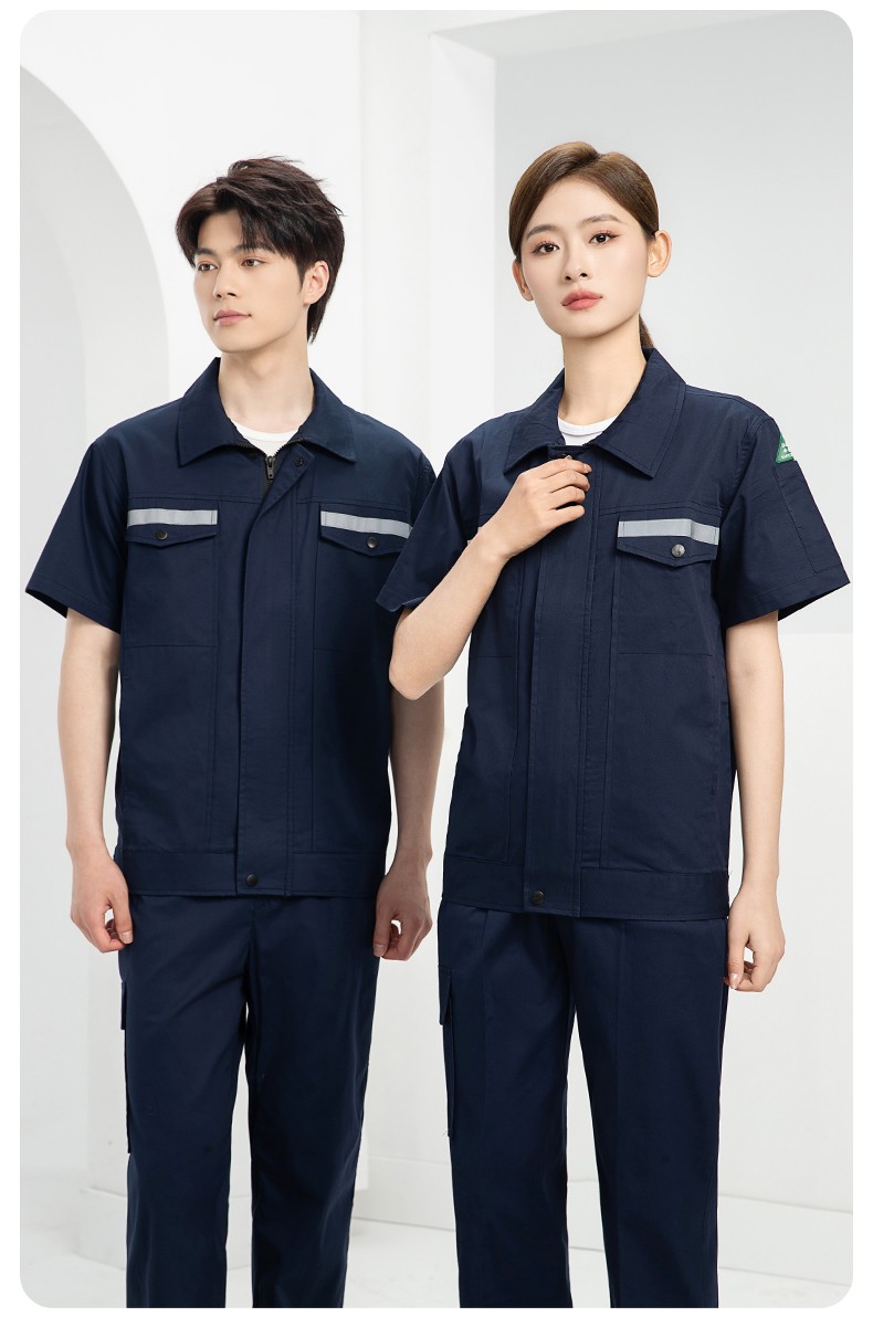 QM2091D 夏季工作服套裝男純棉長短袖薄款反光海油工程工裝機(jī)電焊工勞保服(圖12)