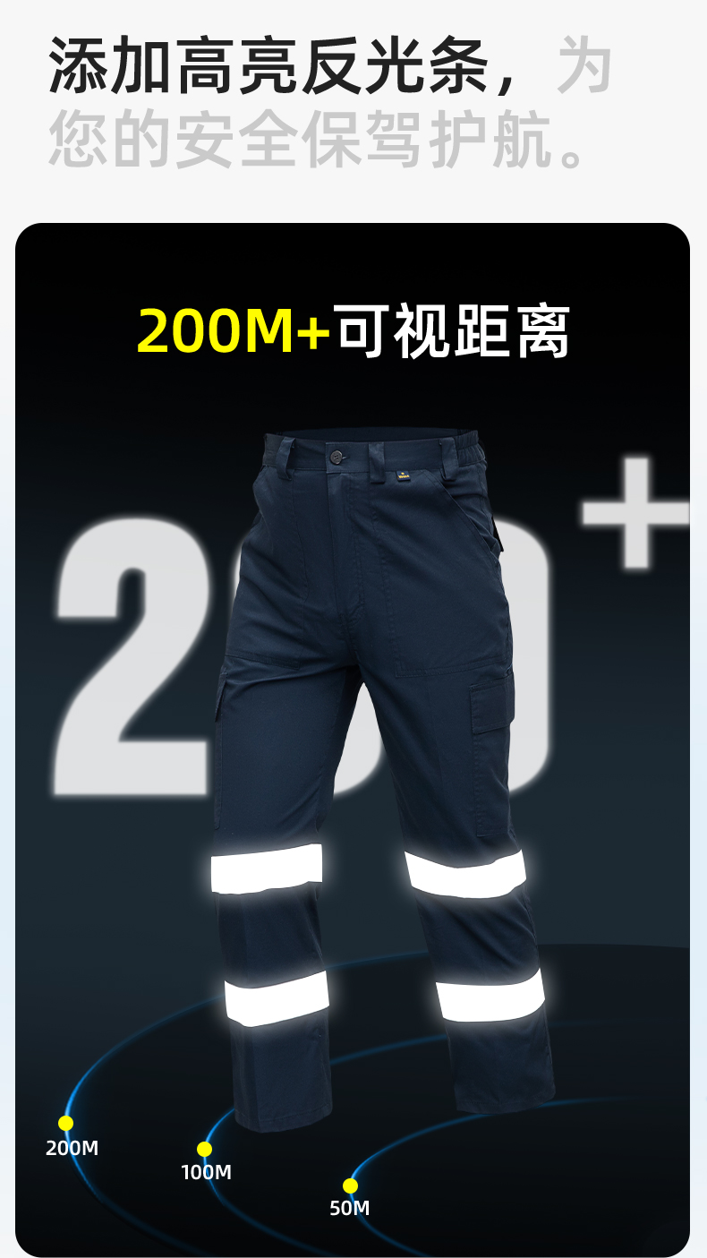 WQ2119X 夏季薄款純棉反光條勞保工裝褲男建筑工地寬松多兜多口袋大兜工作服褲子(圖5)