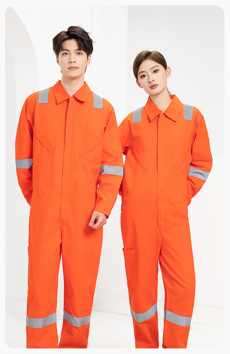 QM217 純棉連體工作服套裝男反光耐磨耐臟機修電焊工船廠海港定制勞保服(圖13)