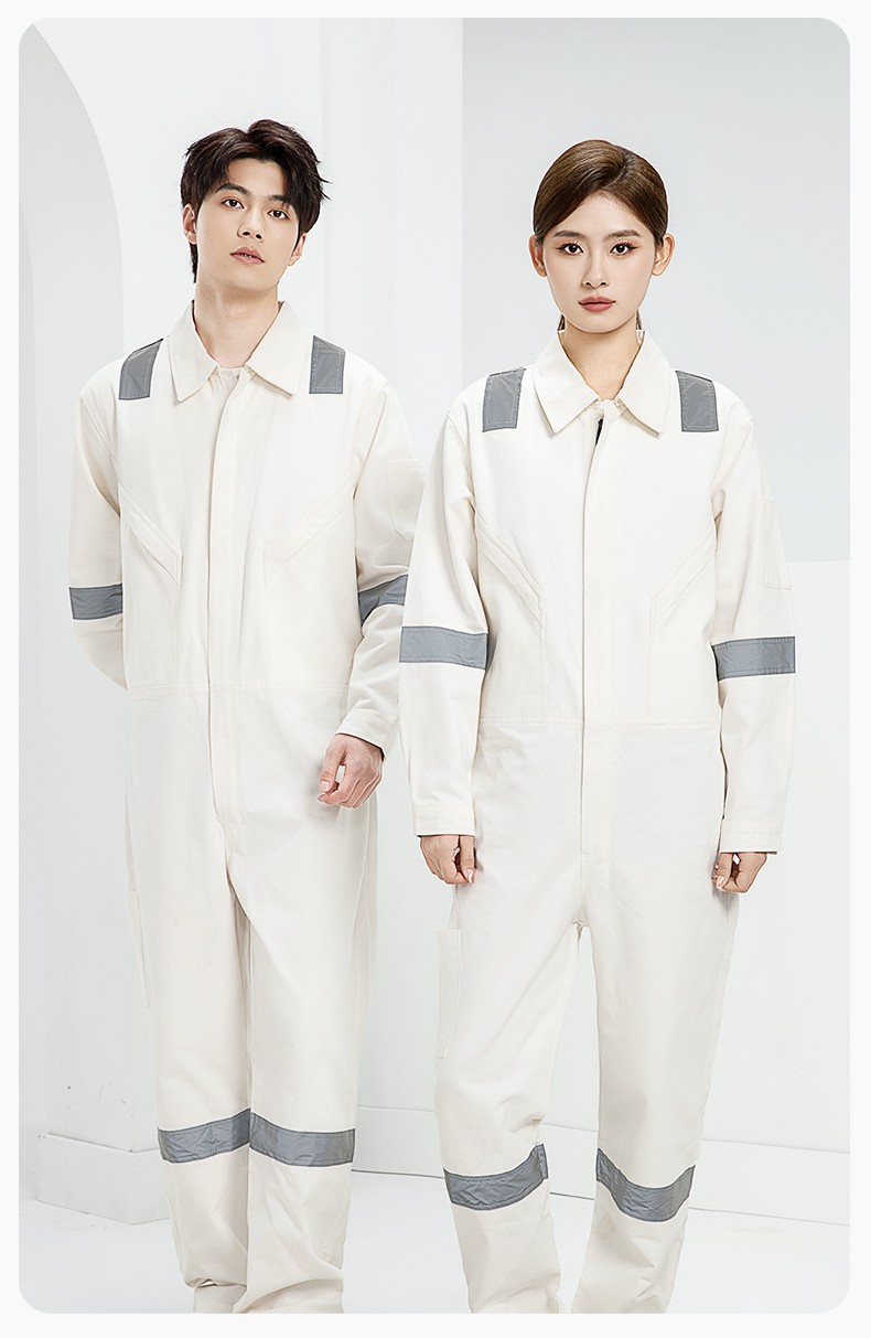 QM217 純棉連體工作服套裝男反光耐磨耐臟機修電焊工船廠海港定制勞保服(圖16)