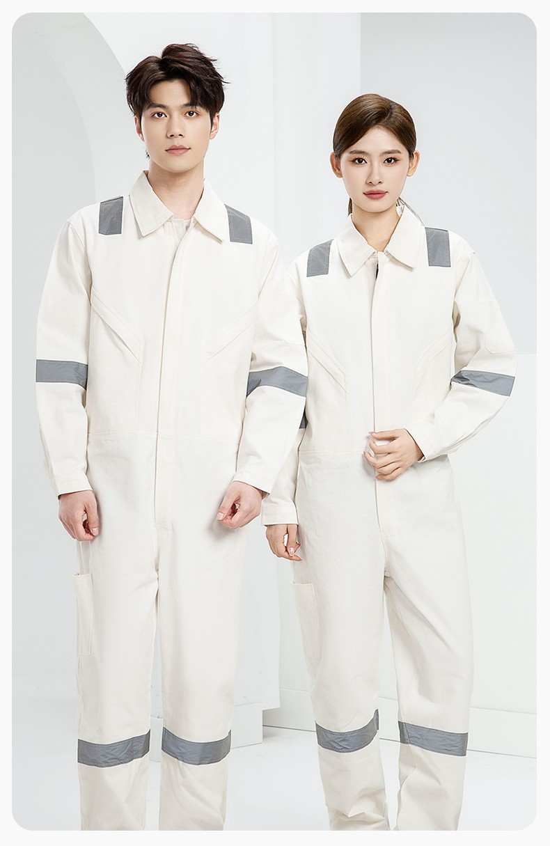 QM217 純棉連體工作服套裝男反光耐磨耐臟機修電焊工船廠海港定制勞保服(圖15)
