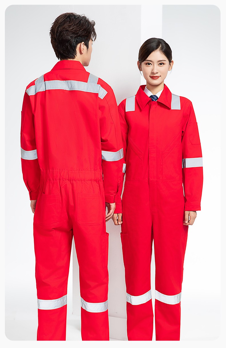 QM217 純棉連體工作服套裝男反光耐磨耐臟機修電焊工船廠海港定制勞保服(圖20)