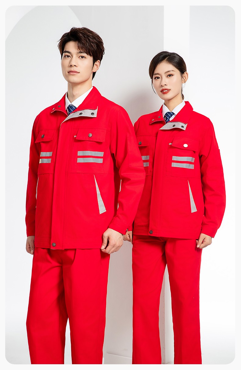 QM2112 純棉工作服定制印字男春秋長袖耐磨工廠車間汽機修全棉反光勞保服(圖17)