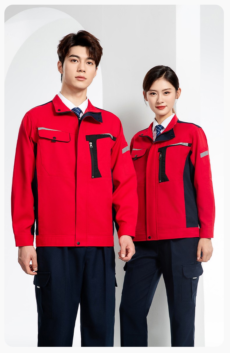 LJ-68003 滌棉防靜電工作服套裝男汽修車間工廠電焊服廠服反光條工裝勞保服(圖18)