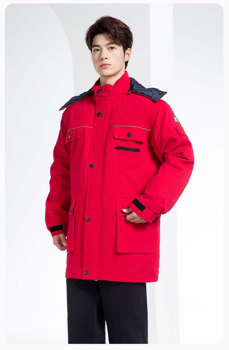 QMMF8868 冬季工作服棉衣定制中長加絨加厚防寒保暖海油工程汽修廠勞保服(圖14)