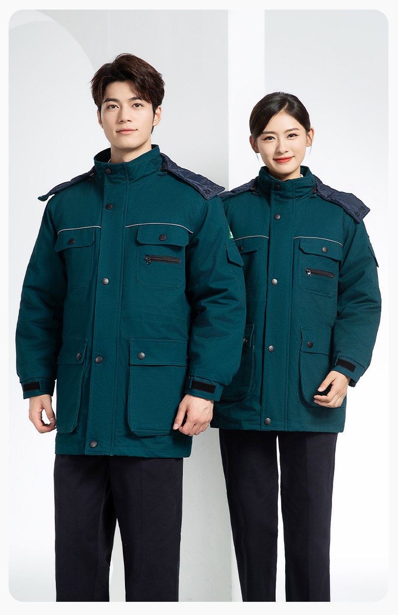 QMMF8868 冬季工作服棉衣定制中長加絨加厚防寒保暖海油工程汽修廠勞保服(圖17)