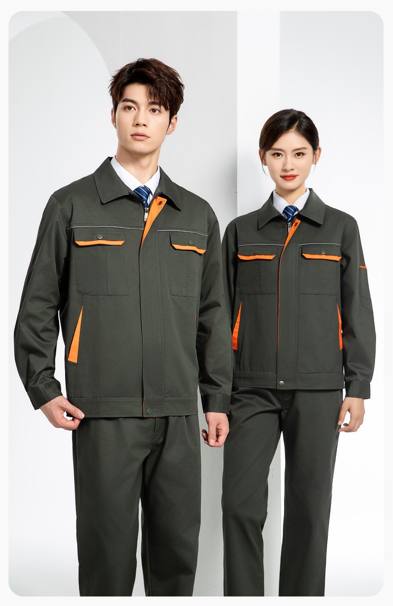 JC-102 春秋工作服套裝印字定制CVC長(zhǎng)袖上衣耐磨汽修工廠車(chē)間工裝勞保服(圖14)