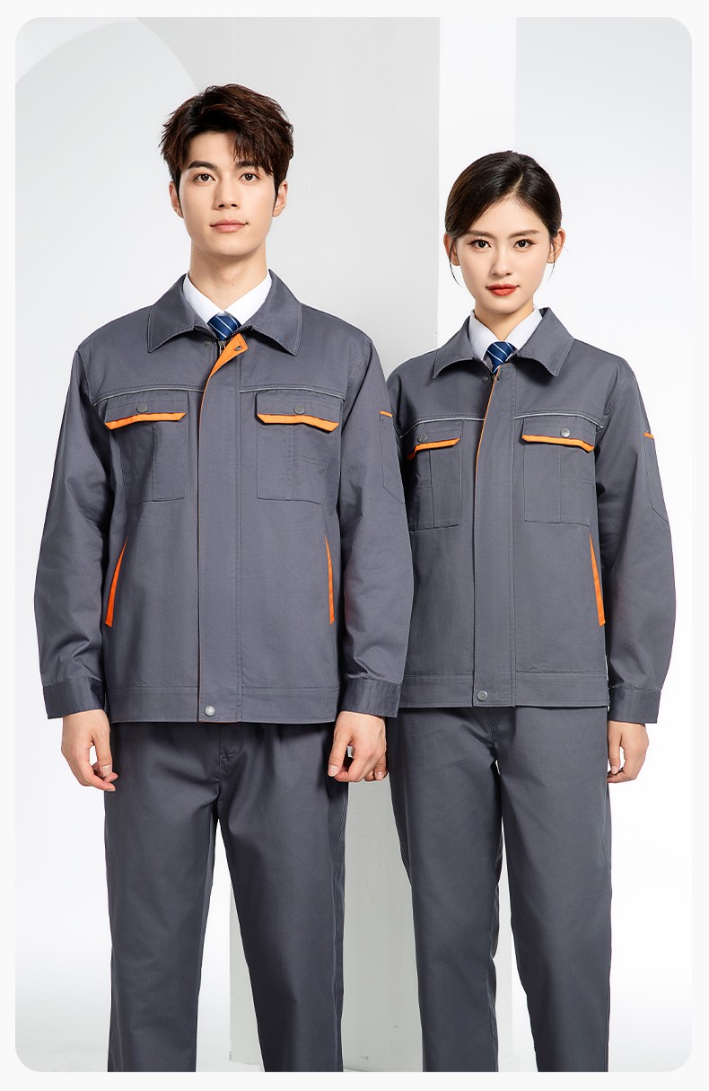 JC-102 春秋工作服套裝印字定制CVC長(zhǎng)袖上衣耐磨汽修工廠車(chē)間工裝勞保服(圖15)