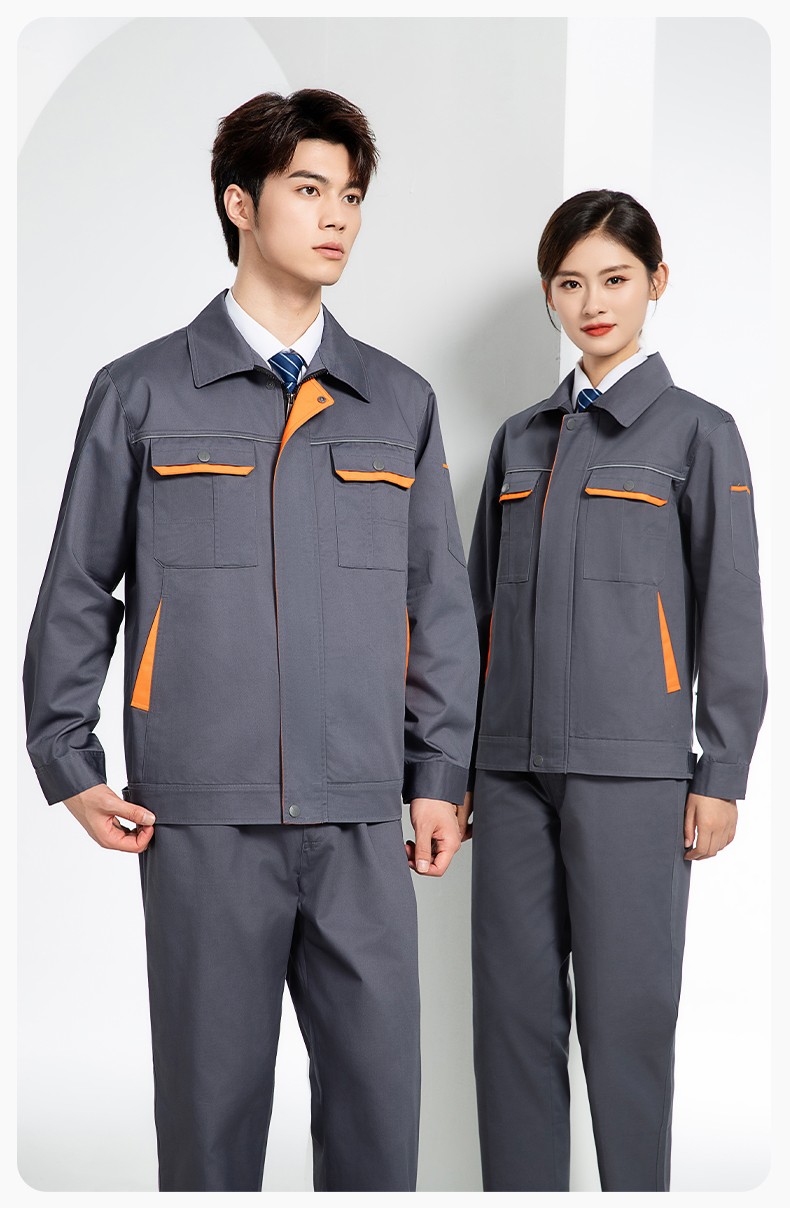 JC-102 春秋工作服套裝印字定制CVC長(zhǎng)袖上衣耐磨汽修工廠車(chē)間工裝勞保服(圖16)