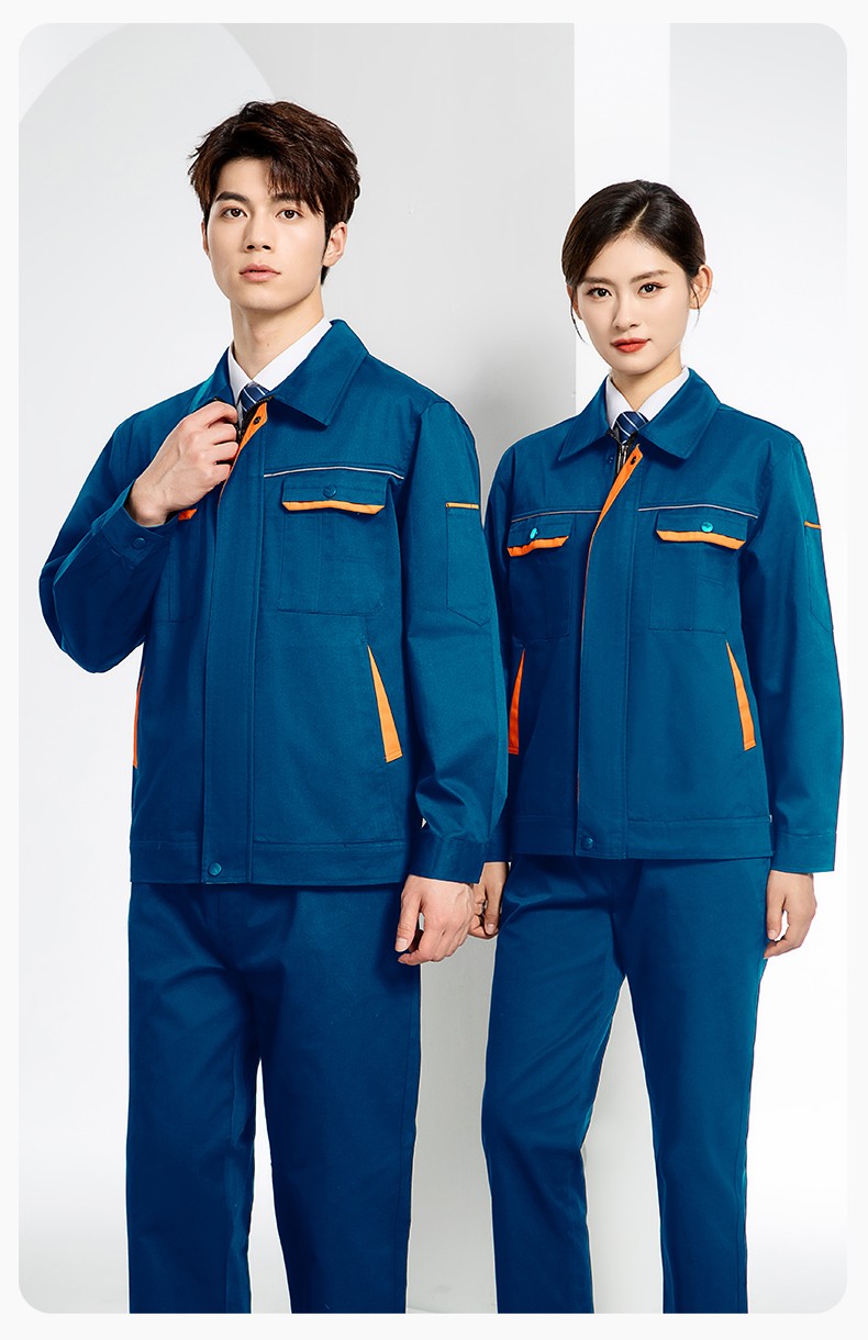 JC-102 春秋工作服套裝印字定制CVC長(zhǎng)袖上衣耐磨汽修工廠車(chē)間工裝勞保服(圖20)