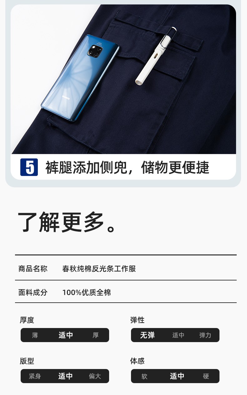 JC-3D07QM 純棉工作服定制男春秋長袖工裝印字工廠車間機修全棉反光勞保服(圖10)