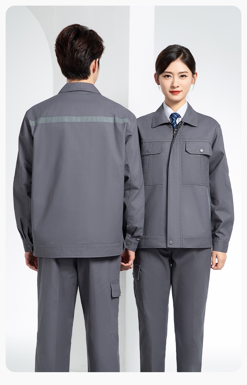 YM-230 春秋雙層工作服工裝男套裝加厚純色拉鏈款工廠工人定制夾克勞保服(圖21)