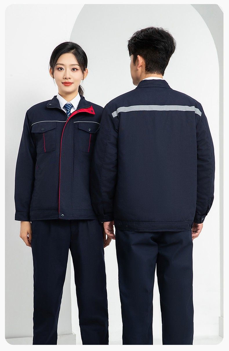 LJ-5802 冬季拼色工作服棉衣男反光條保暖加厚一體式工廠(chǎng)夾克勞保服定制(圖16)