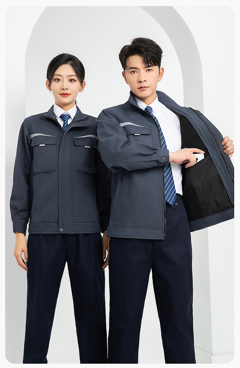 LJ-5810 冬季加絨工作服男拼色一體式反光條工裝加油站汽車(chē)4s店工裝定制(圖14)