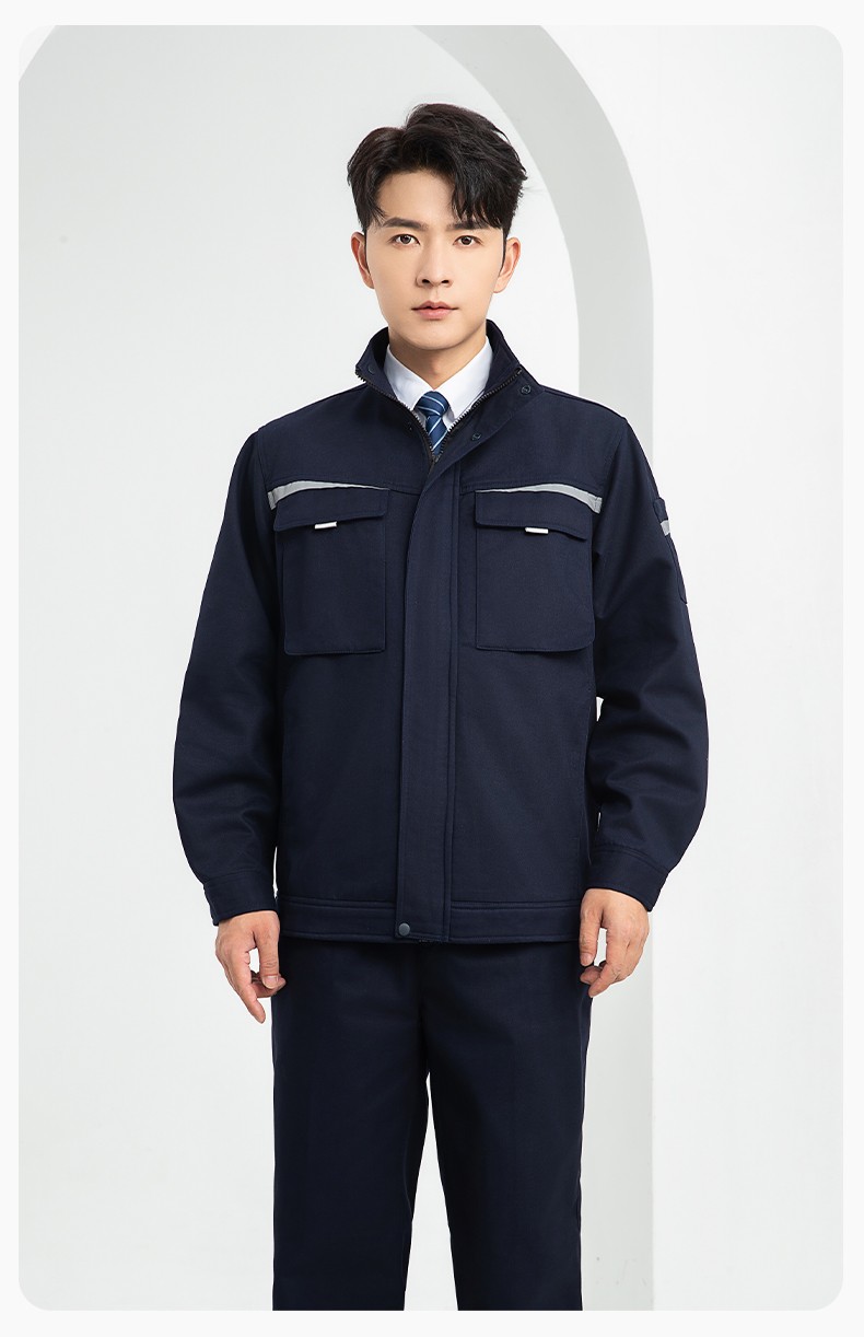 LJ-5810 冬季加絨工作服男拼色一體式反光條工裝加油站汽車(chē)4s店工裝定制(圖16)