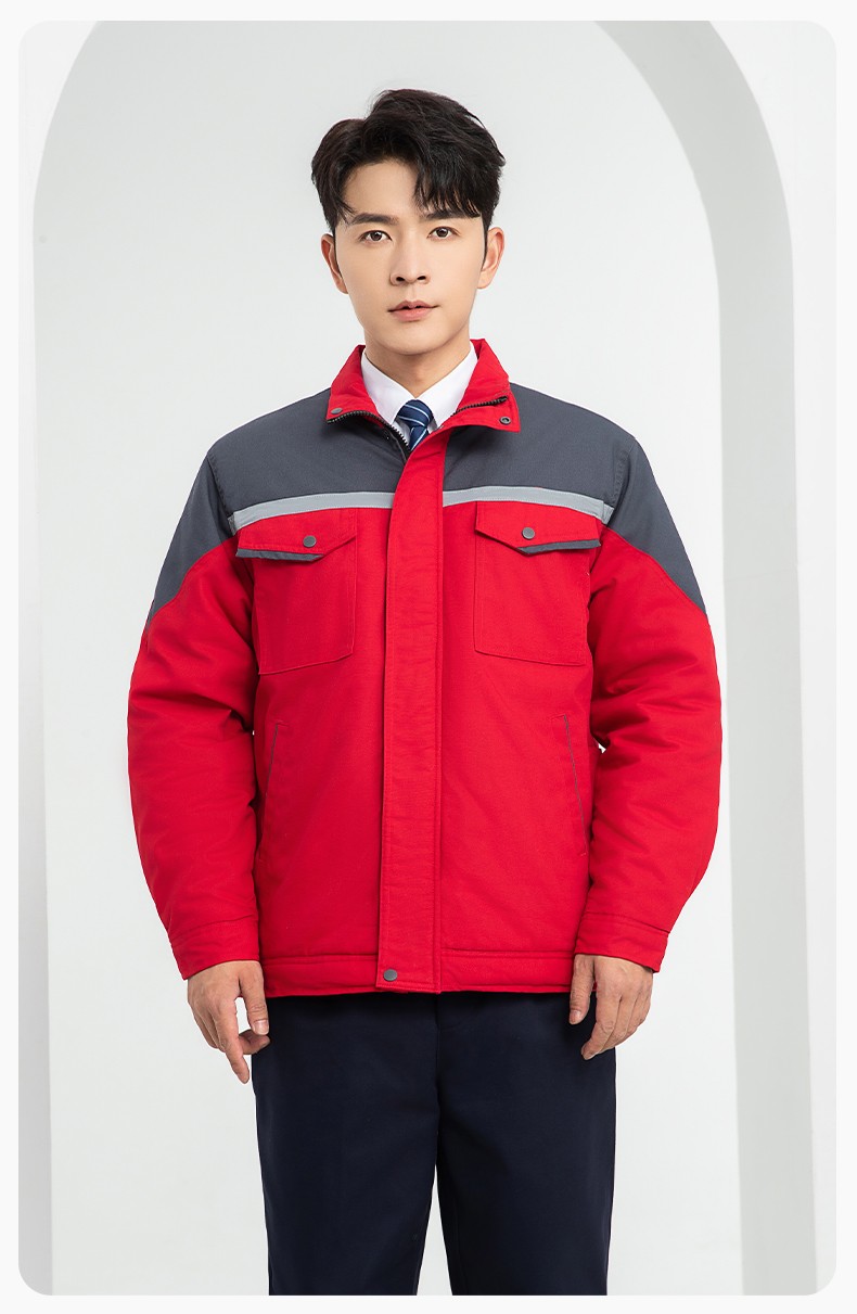 LJ-5811 冬季一體式棉衣工作服男拼色保暖工裝加油站維修廠車間勞保服定制(圖17)