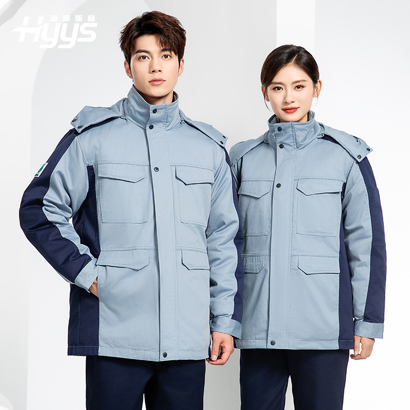 JC-3D02M 冬季防靜電棉服定制工作服拼色CVC工裝加油站機(jī)修車間廠服勞保服