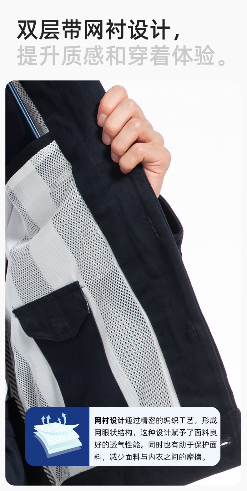 RD-8506 春秋純棉雙層帶網(wǎng)布耐磨透氣電焊工地干活工裝定制(圖4)