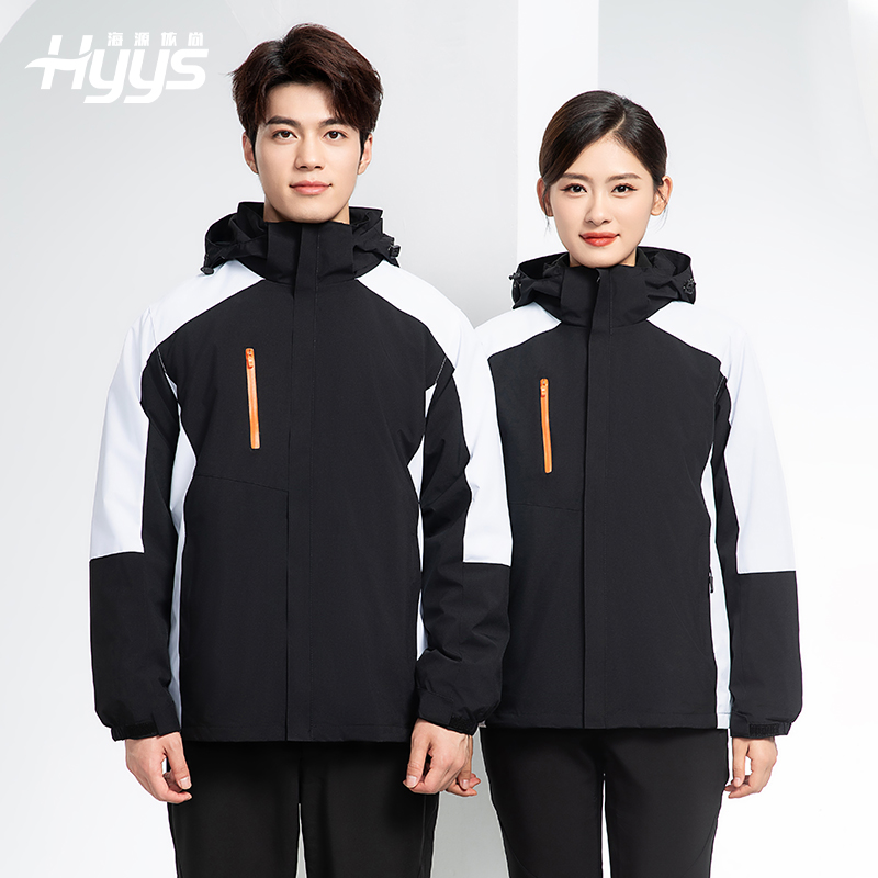 YX-X23 拼色工作服沖鋒衣外套男加絨可拆卸企業(yè)學校工裝印字登山騎行服定制