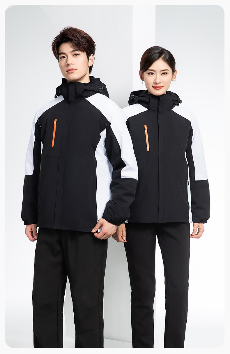 YX-X23 拼色工作服沖鋒衣外套男加絨可拆卸企業(yè)學(xué)校工裝印字登山騎行服定制(圖17)