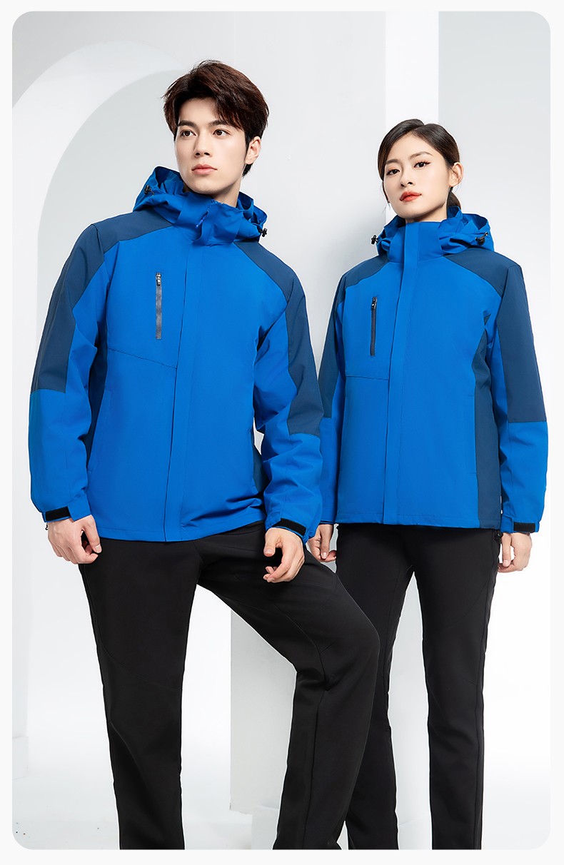 YX-X23 拼色工作服沖鋒衣外套男加絨可拆卸企業(yè)學(xué)校工裝印字登山騎行服定制(圖16)