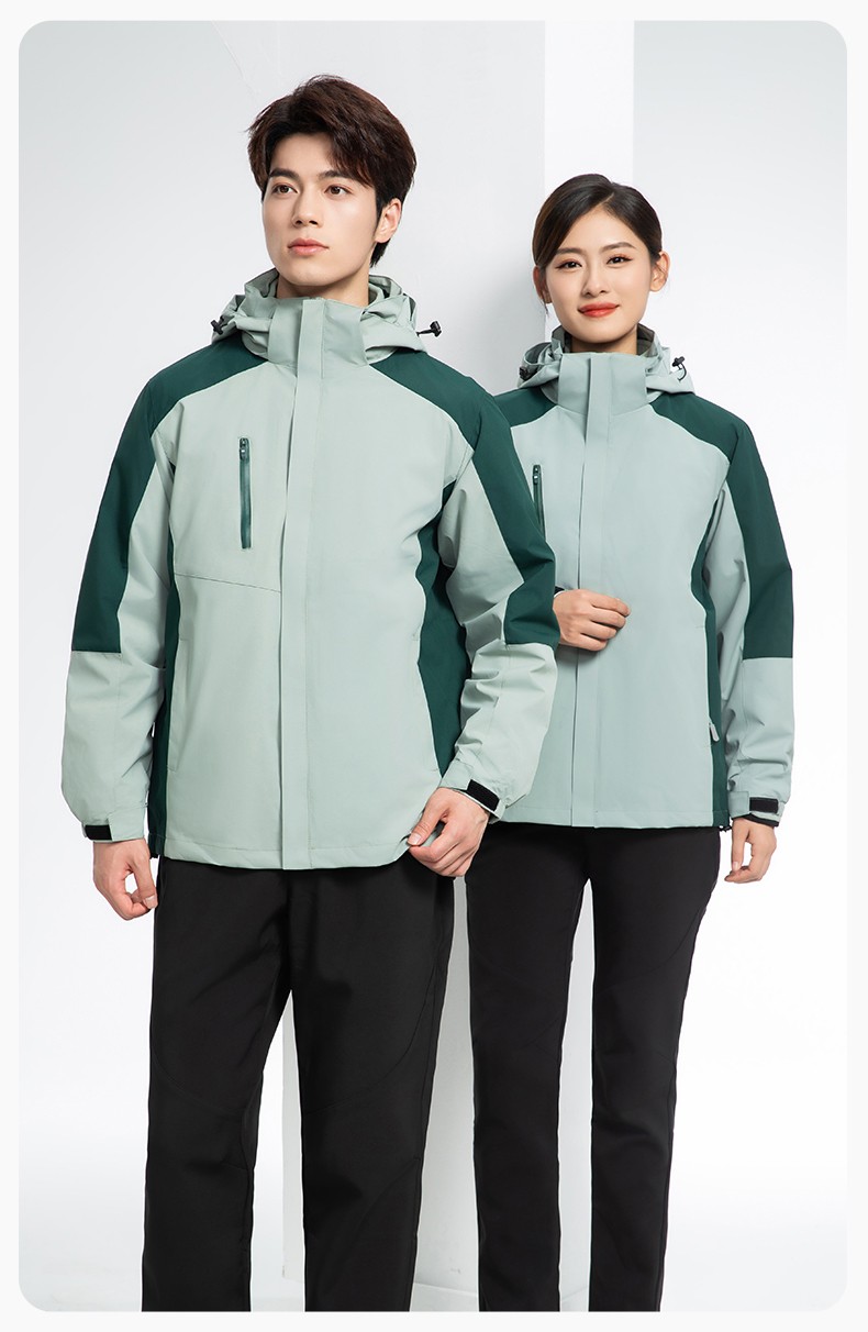 YX-X23 拼色工作服沖鋒衣外套男加絨可拆卸企業(yè)學(xué)校工裝印字登山騎行服定制(圖20)