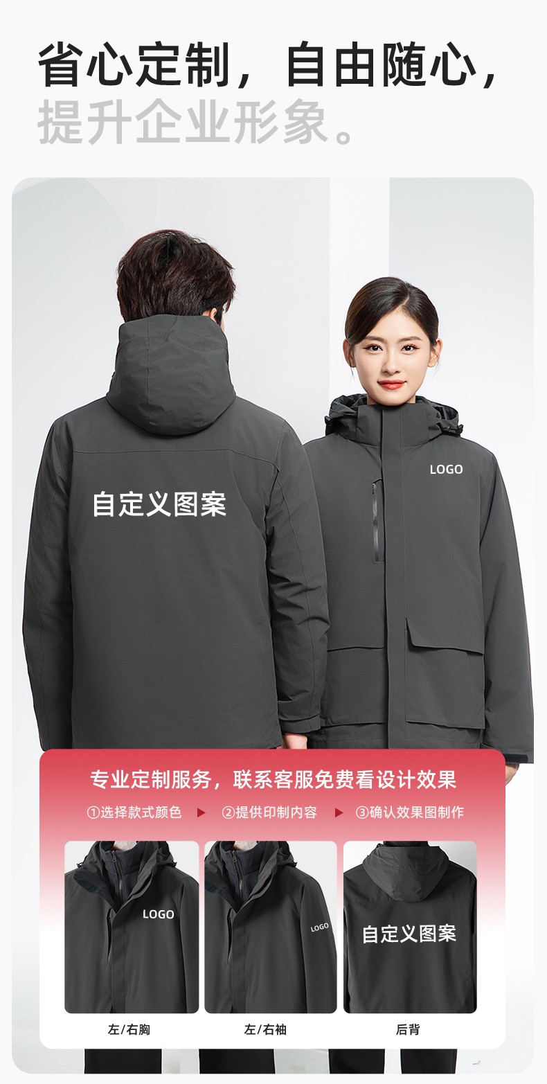 SW-9996 戶外三合一沖鋒衣秋冬加絨加厚男女同款搖粒絨沖鋒衣工作服定制(圖6)