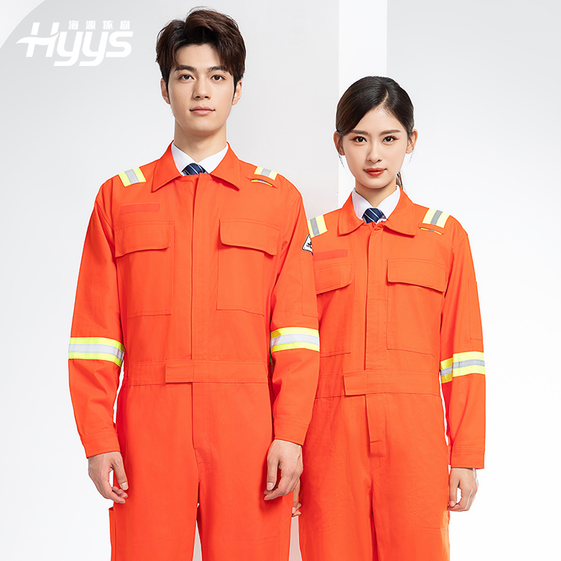 QM8057 全棉長袖連體工作服反光條勞保服機(jī)修服中海油工作服套裝