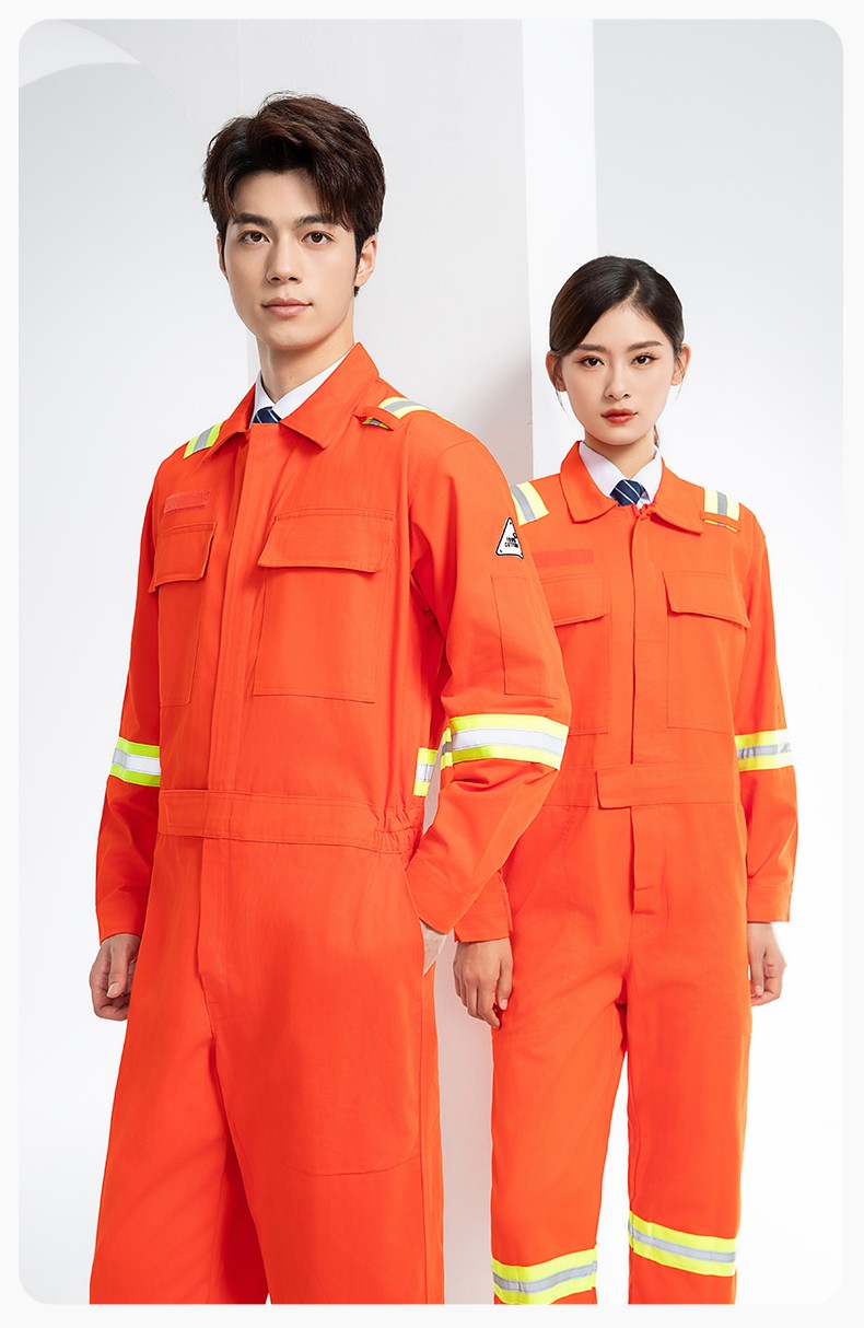 QM8057 全棉長袖連體工作服反光條勞保服機(jī)修服中海油工作服套裝(圖12)