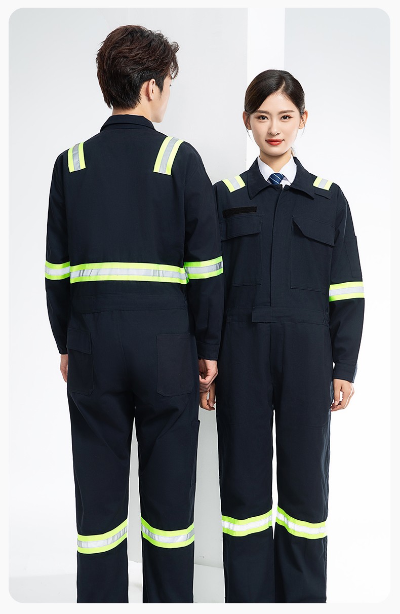 QM8057 全棉長袖連體工作服反光條勞保服機(jī)修服中海油工作服套裝(圖16)