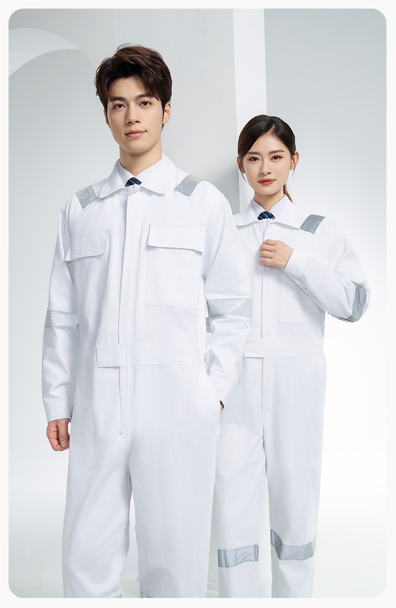 QM8669 純棉連體工作服定制男反光耐磨耐臟機(jī)修電焊工船廠海港定制勞保服(圖18)