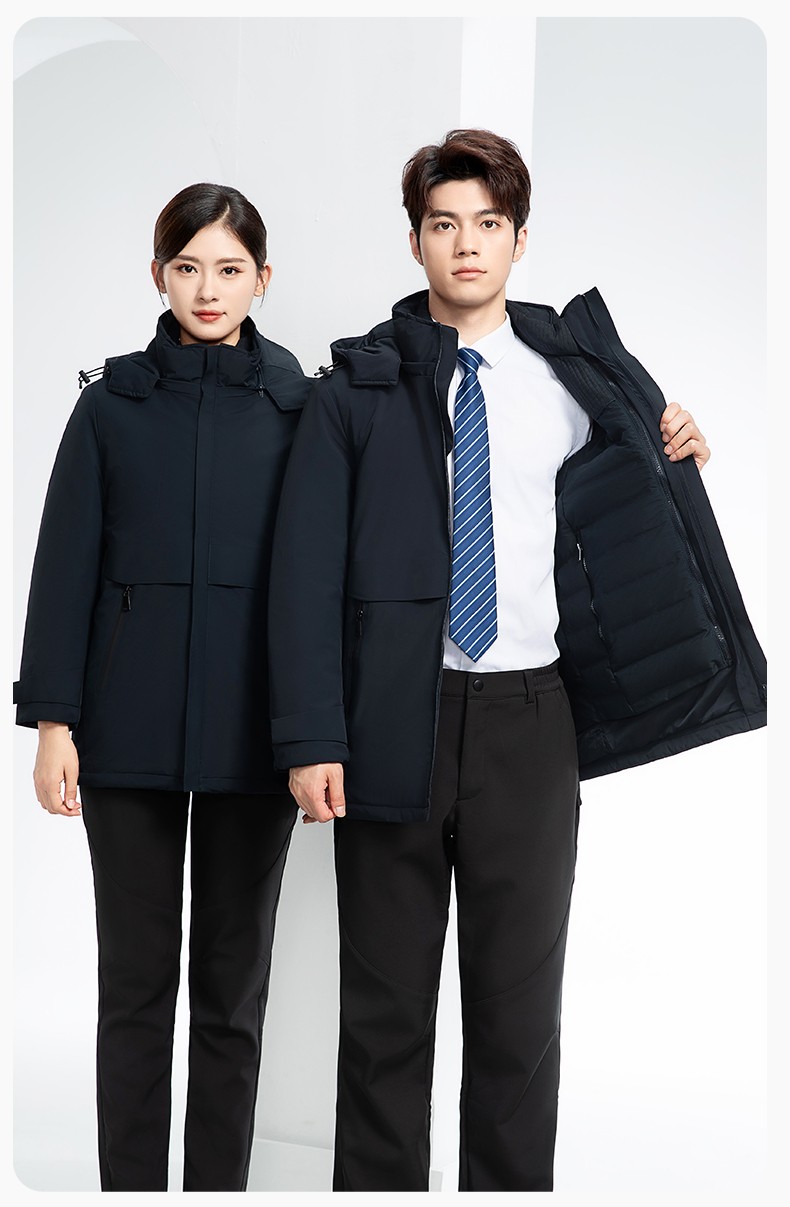 RH-6017 冬季羽絨沖鋒衣中長款工作服男純色加絨加厚保暖公司商務工裝定制(圖15)