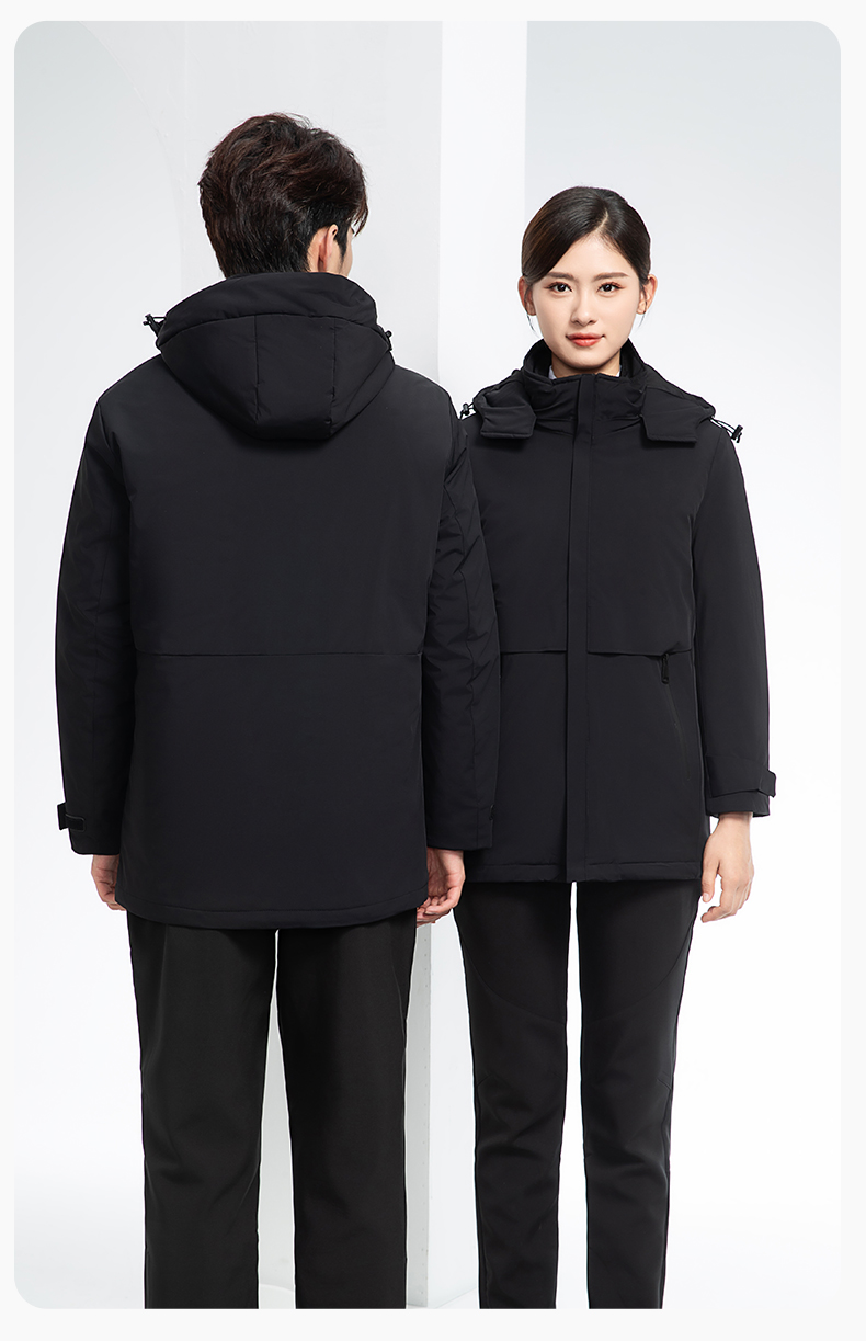 RH-6017 冬季羽絨沖鋒衣中長款工作服男純色加絨加厚保暖公司商務工裝定制(圖19)