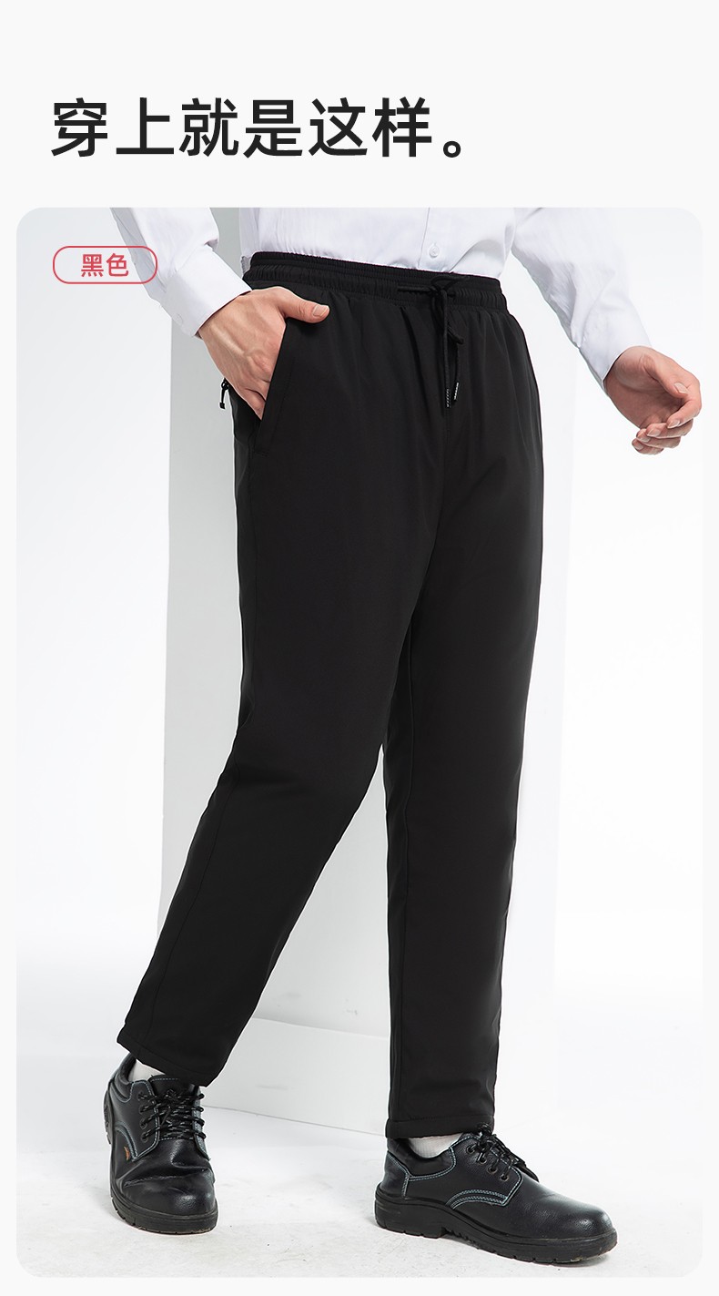 RH-8019 冬季羽絨工作服褲子純色加絨保暖防寒松緊耐磨勞保褲工裝褲定制(圖12)