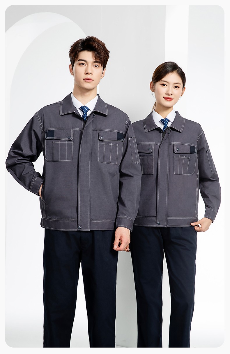 YJ-5603 春秋款防撕裂長袖工作服套裝印logo定制電焊機修男加厚耐磨勞保服(圖11)